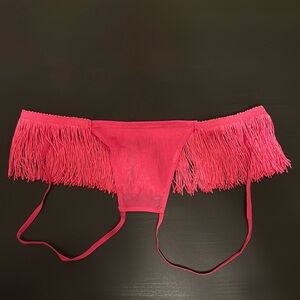 Fringe hot pink open bottom lingerie panty